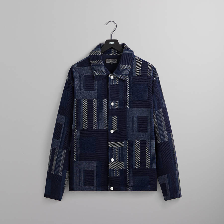 Navy Men Kith Geometric Knit Coaches Jackets | 4290-VWGSP