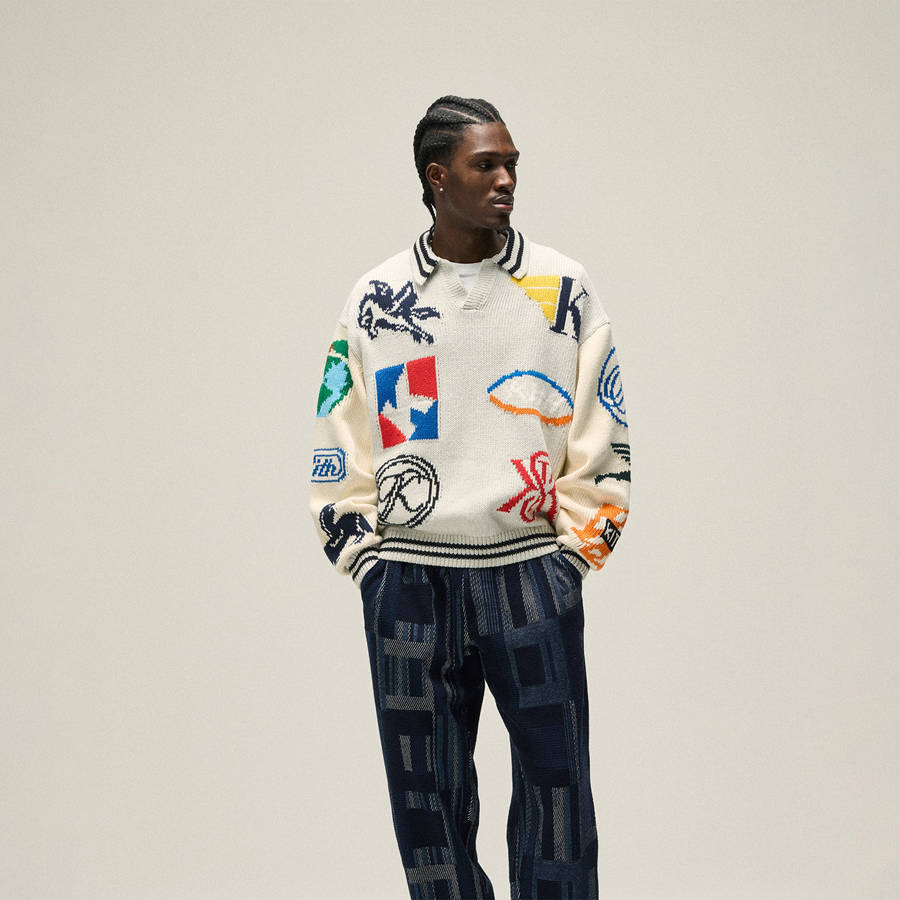 Navy Men Kith Geometric Knit Elmhurst Pants | 7849-GLVIN