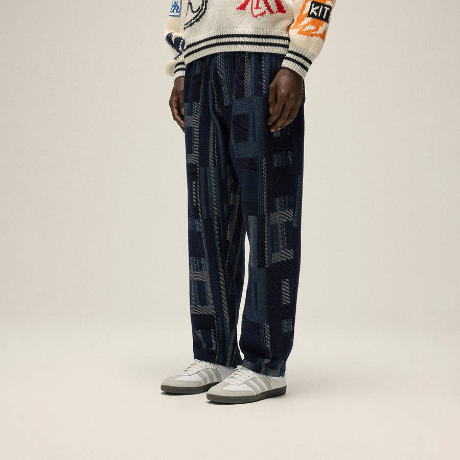Navy Men Kith Geometric Knit Elmhurst Pants | 7849-GLVIN
