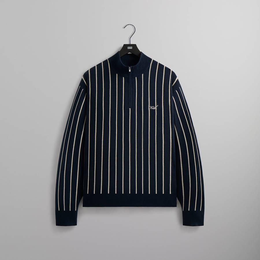 Navy Men Kith Harmon Quarter Zip Mock Neck Sweatshirts | 4875-KTWYE