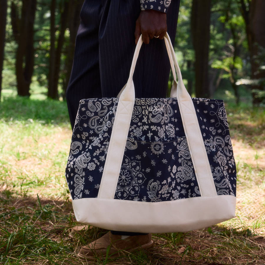 Navy Men Kith Paisley Flocked Nylon Tote Bags | 5461-KGFNB