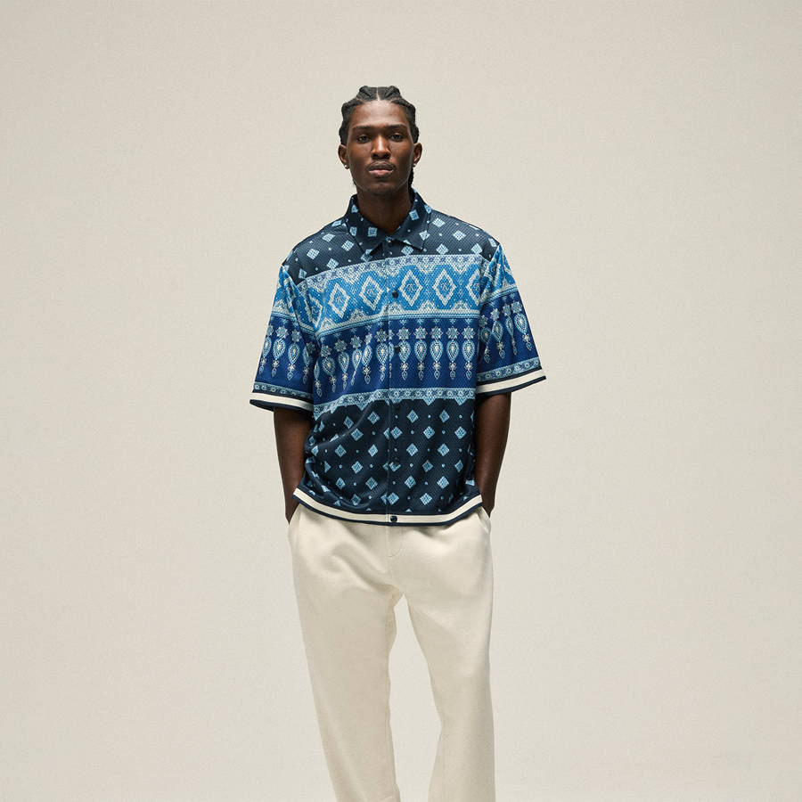 Navy Men Kith Printed Mesh Woodpoint Shirts | 5316-VELTR