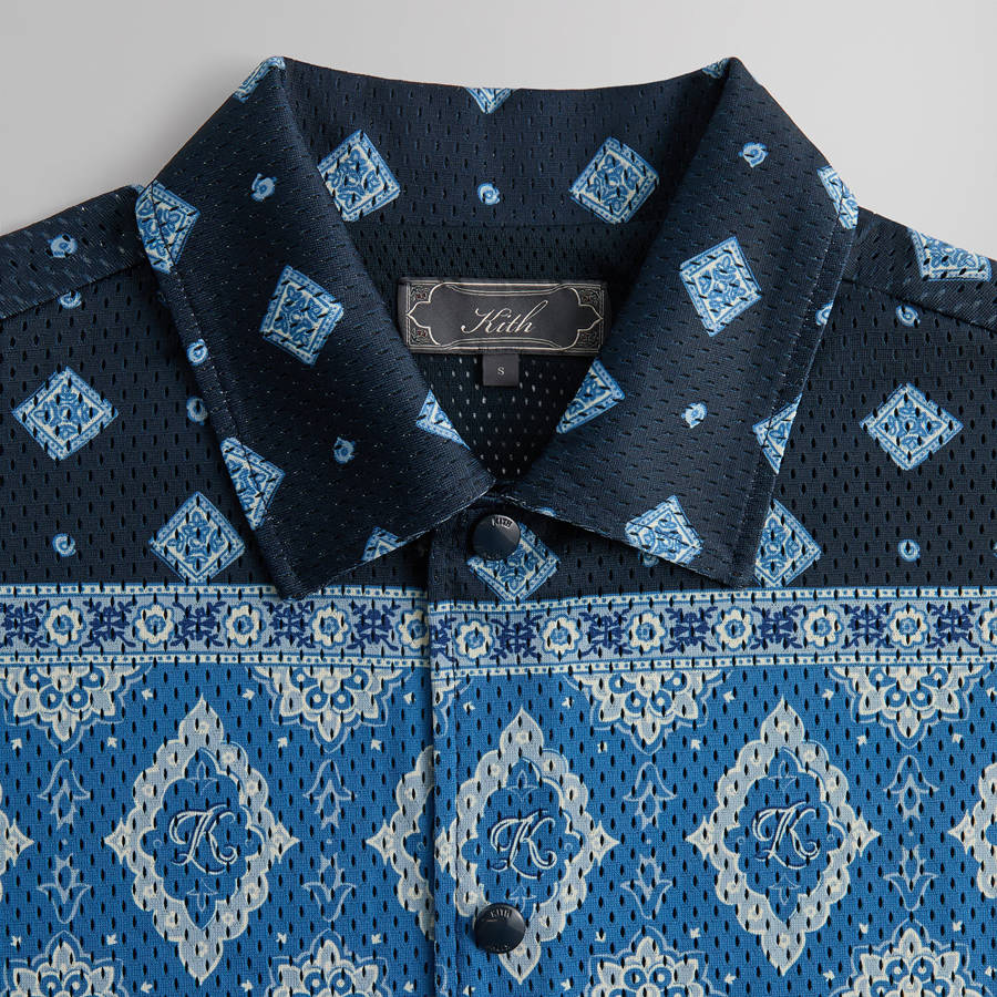 Navy Men Kith Printed Mesh Woodpoint Shirts | 5316-VELTR