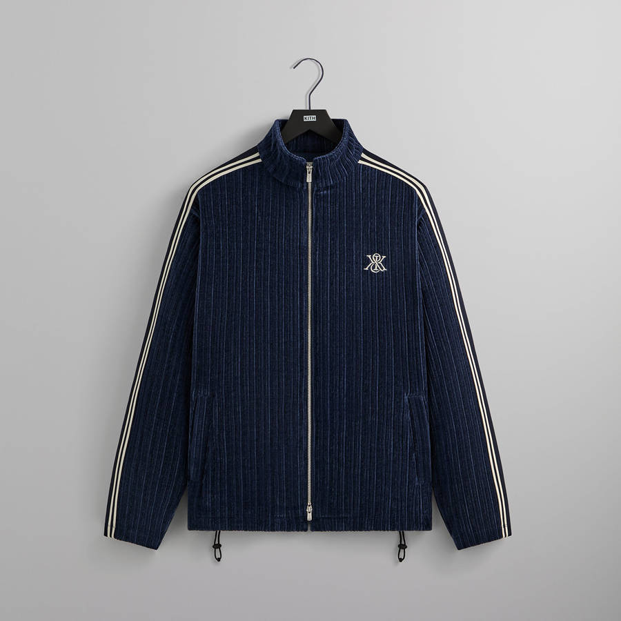 Navy Men Kith Velvet Cord Ali Track Jackets | 7921-TKEQH