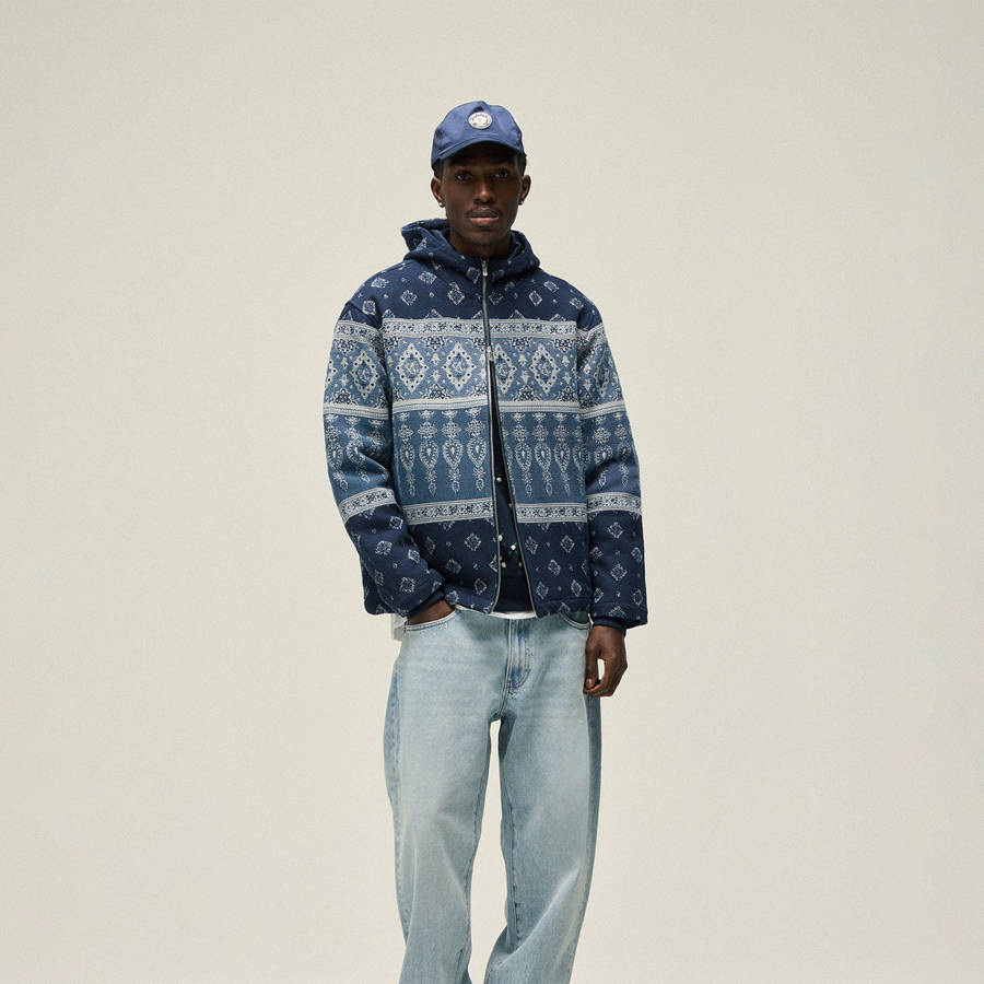 Navy Men Kith and Kin Branden Tapestry Full Zip Hoodie Sweatshirts | 2450-MOCSP