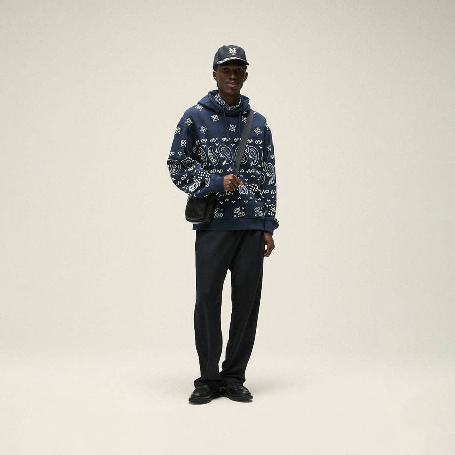 Navy Men Kith and Kin Paisley Floral Williams III Hoodie Sweatshirts | 3157-TQFPJ