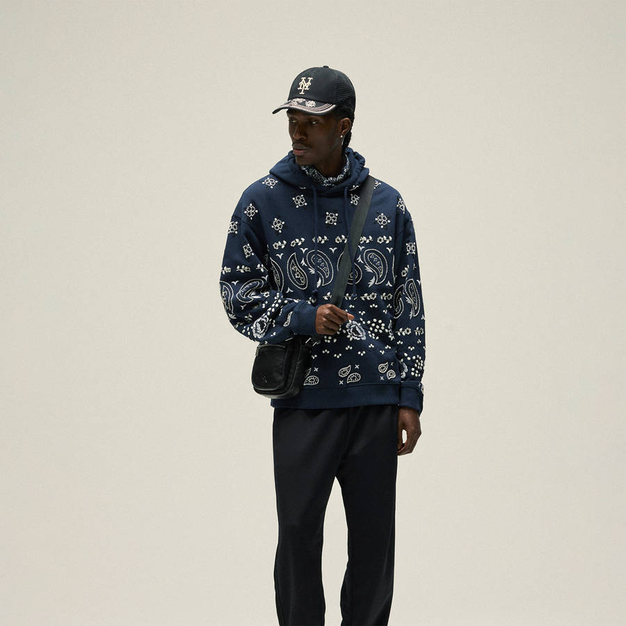 Navy Men Kith and Kin Paisley Floral Williams III Hoodie Sweatshirts | 3157-TQFPJ