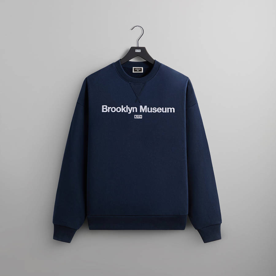 Navy Men Kith for the Brooklyn Museum Nelson Crewneck Sweatshirts | 7124-XQSRO