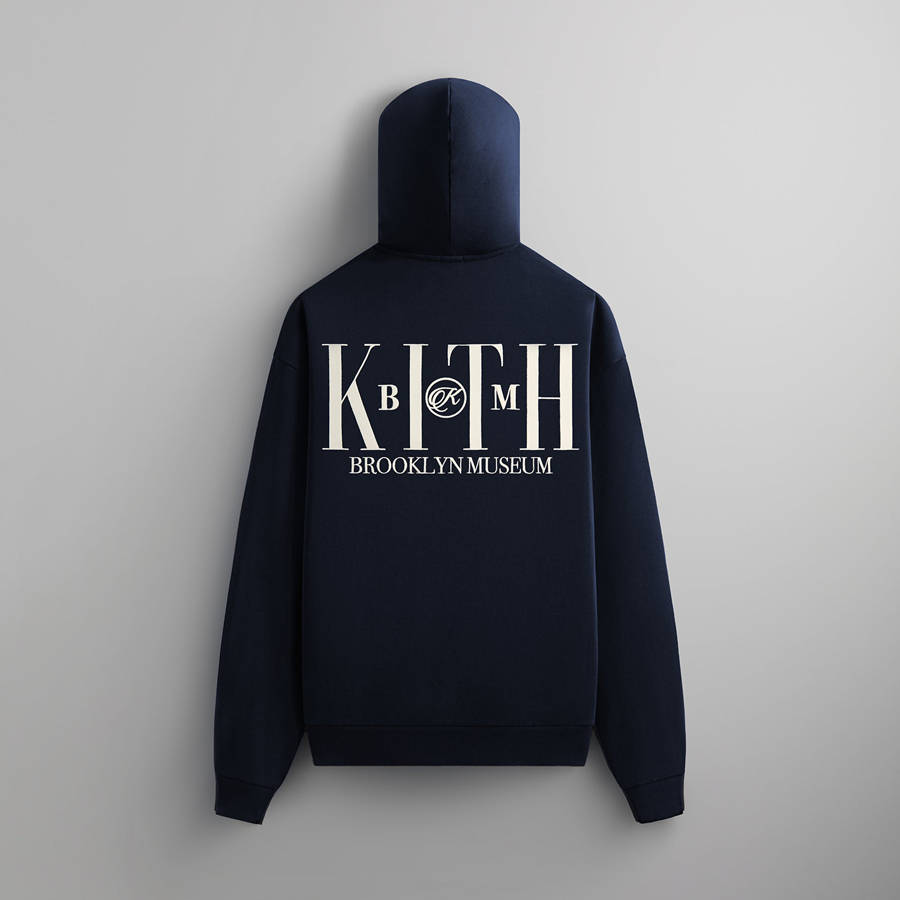 Navy Men Kith for the Brooklyn Museum Serif Hoodie Sweatshirts | 4356-XZFHJ