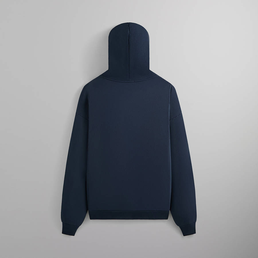 Navy Men Kith for the New York Knicks Arched Vintage Nelson Hoodie Sweatshirts | 6582-HIUAG