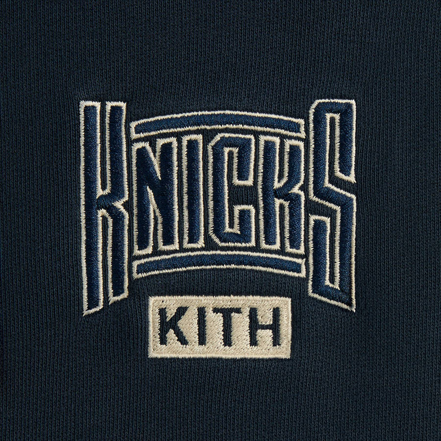 Navy Men Kith for the New York Knicks Arched Vintage Nelson Sweat Pants | 4628-LARNC