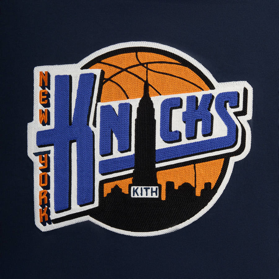 Navy Men Kith for the New York Knicks City Vintage Nelson Crewneck Sweatshirts | 6149-VBRNU