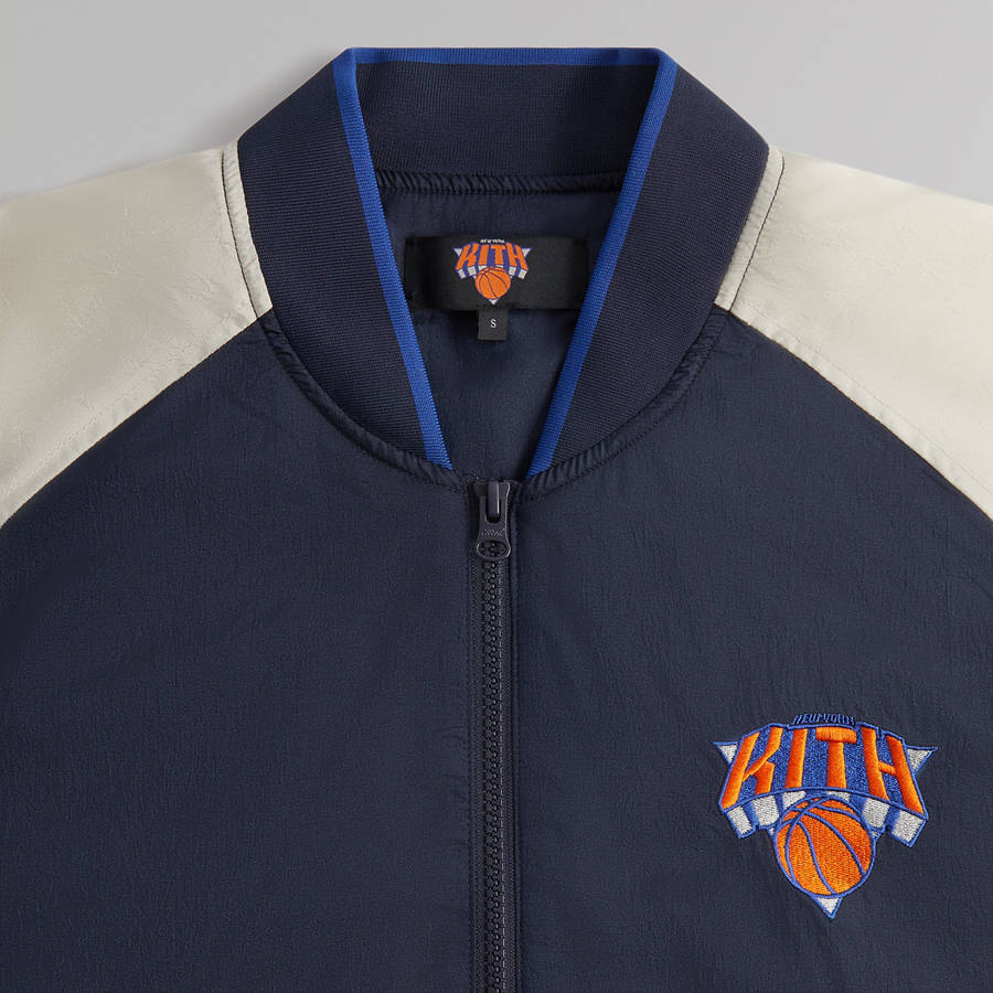 Navy Men Kith for the New York Knicks Nylon Quarter Zip Sweatshirts | 3829-PVUNO