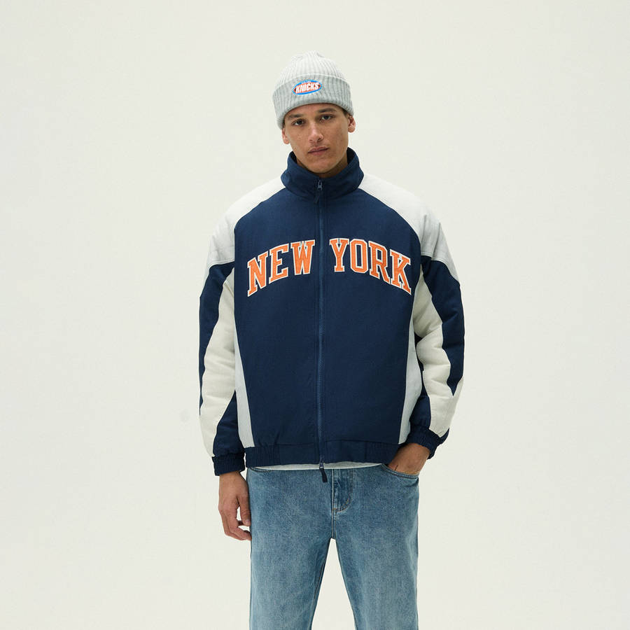 Navy Men Kith for the New York Knicks Nylon Padded Jackets | 8329-RPBAY