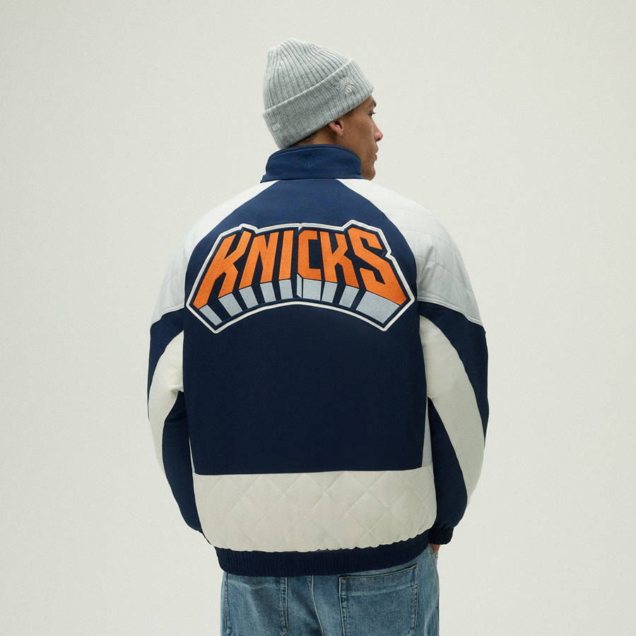 Navy Men Kith for the New York Knicks Nylon Padded Jackets | 8329-RPBAY