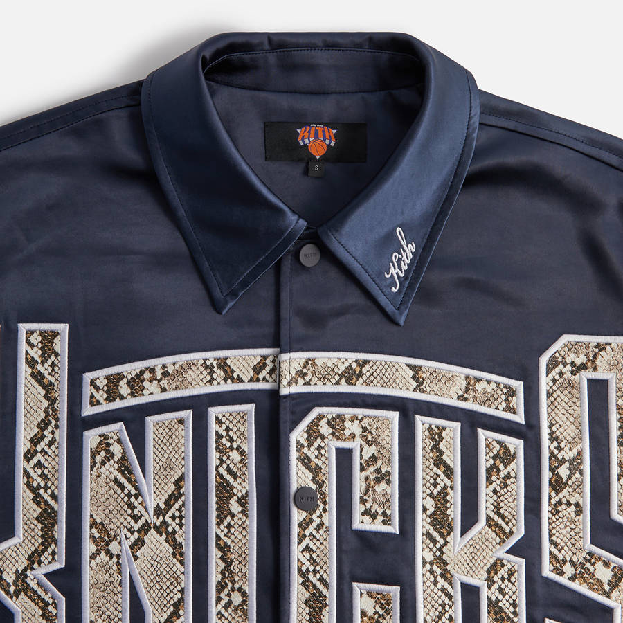 Navy Men Kith for the New York Knicks Snap Front Coaches Jackets | 3594-ULXDP