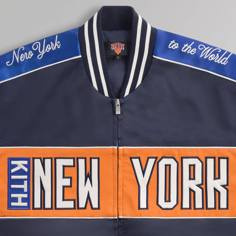 Navy Men Kith for the New York Knicks Souvenir Jackets | 6239-VBLIP