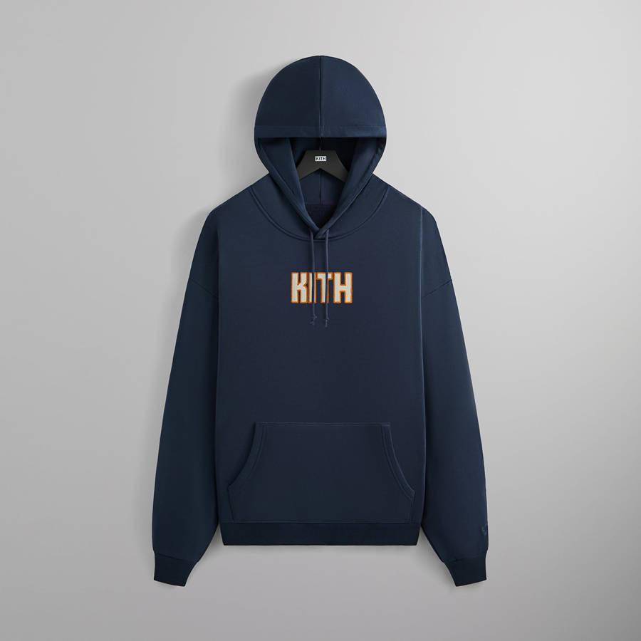 Navy Men Kith for the New York Knicks Wingman Vintage Nelson Hoodie | 5489-QWAXF