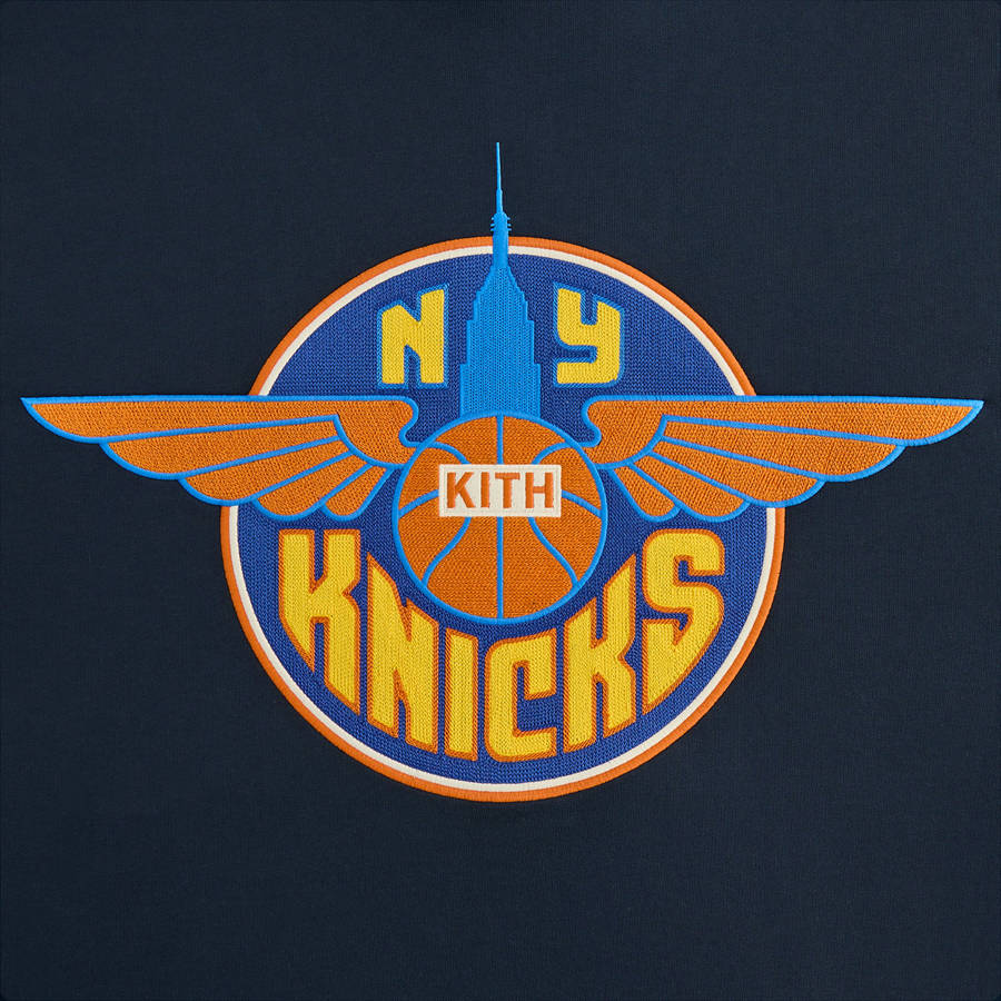 Navy Men Kith for the New York Knicks Wingman Vintage Nelson Hoodie | 5489-QWAXF
