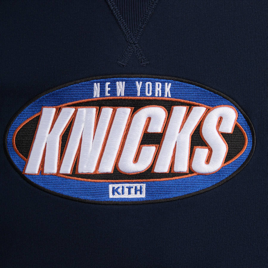 Navy Men Kith for the New York Knicks Y2K Vintage Nelson Crewneck Sweatshirts | 5148-UIZEY