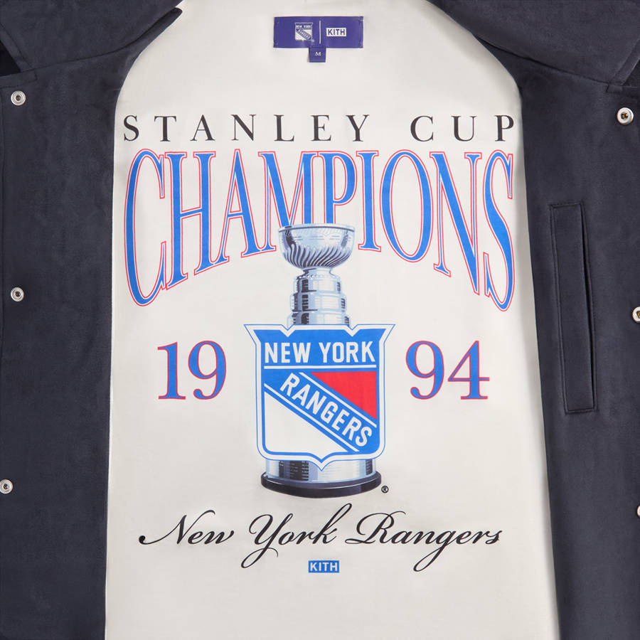 Navy Men Kith for the New York Rangers Faux Suede Lamont Coaches Jackets | 2513-TNISQ