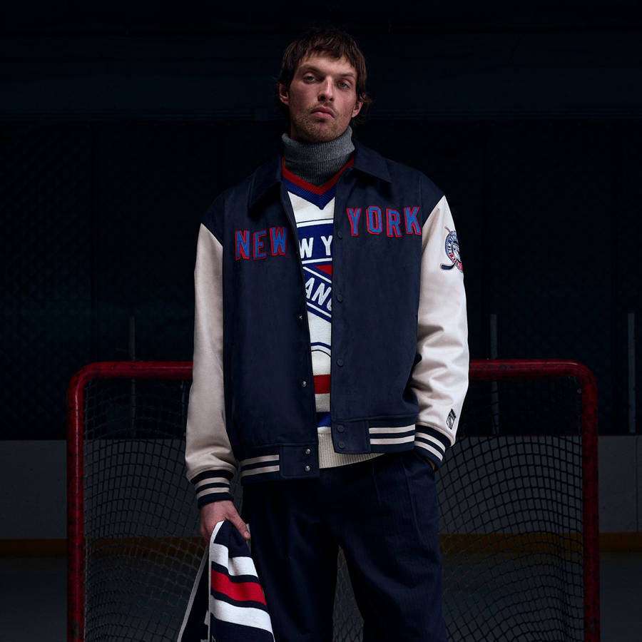 Navy Men Kith for the New York Rangers Faux Suede Lamont Coaches Jackets | 2513-TNISQ