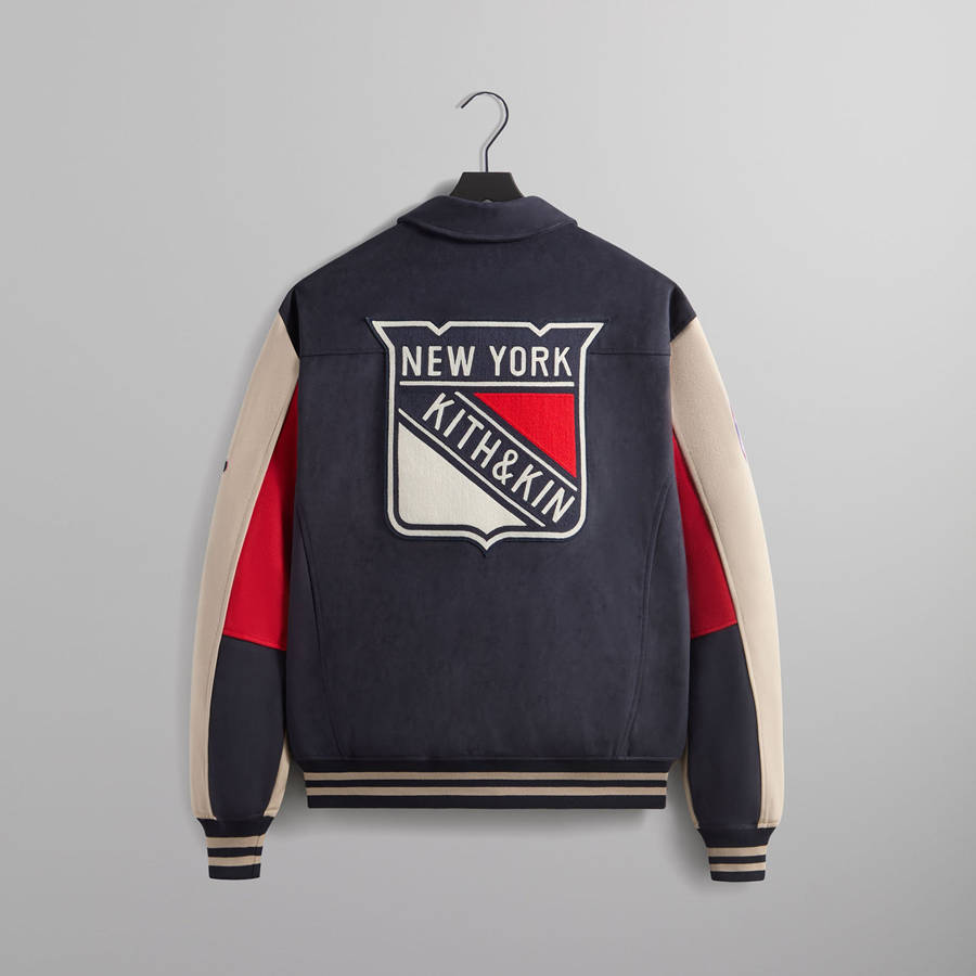 Navy Men Kith for the New York Rangers Faux Suede Lamont Coaches Jackets | 2513-TNISQ