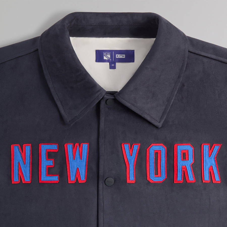 Navy Men Kith for the New York Rangers Faux Suede Lamont Coaches Jackets | 2513-TNISQ