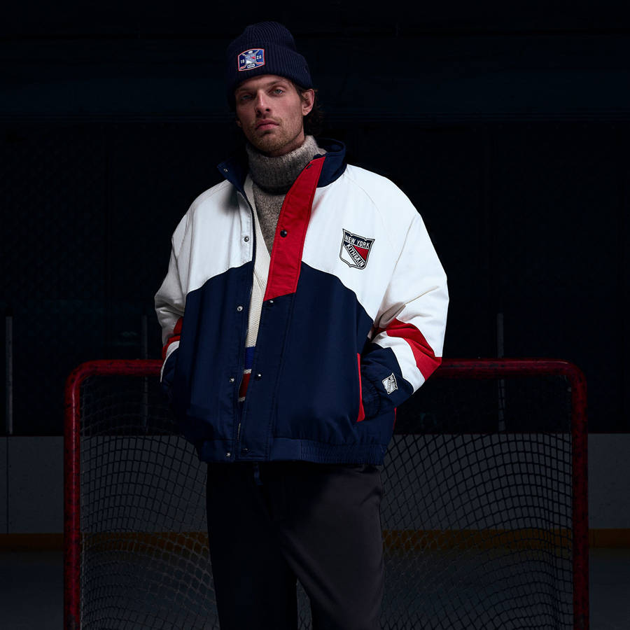 Navy Men Kith for the New York Rangers Nylon Padded Jackets | 0681-ICDZX