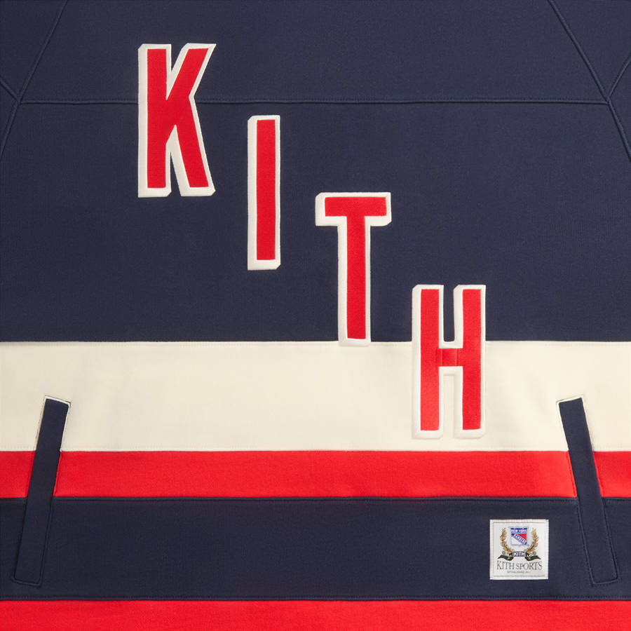 Navy Men Kith for the New York Rangers Skewed Delk Hoodie Sweatshirts | 9627-FEPNL