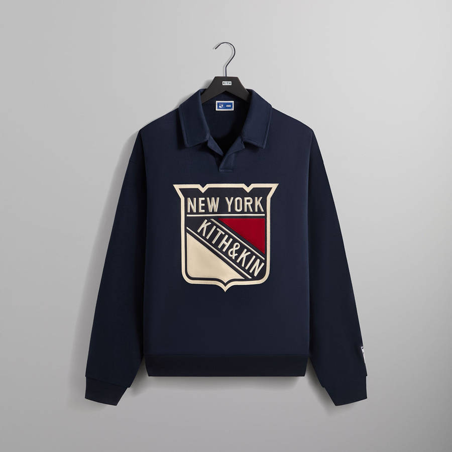 Navy Men Kith for the New York Rangers Shield Vintage Nelson Rugby Shirts | 1648-CSQTB