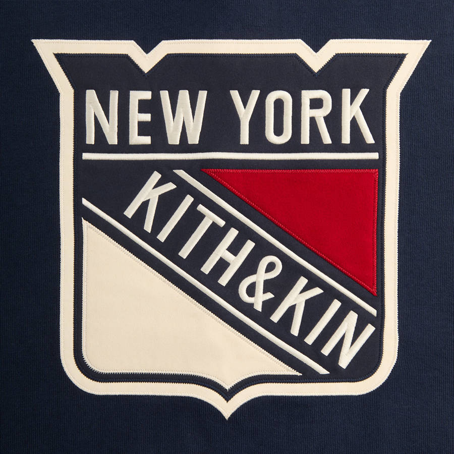 Navy Men Kith for the New York Rangers Shield Vintage Nelson Rugby Shirts | 1648-CSQTB