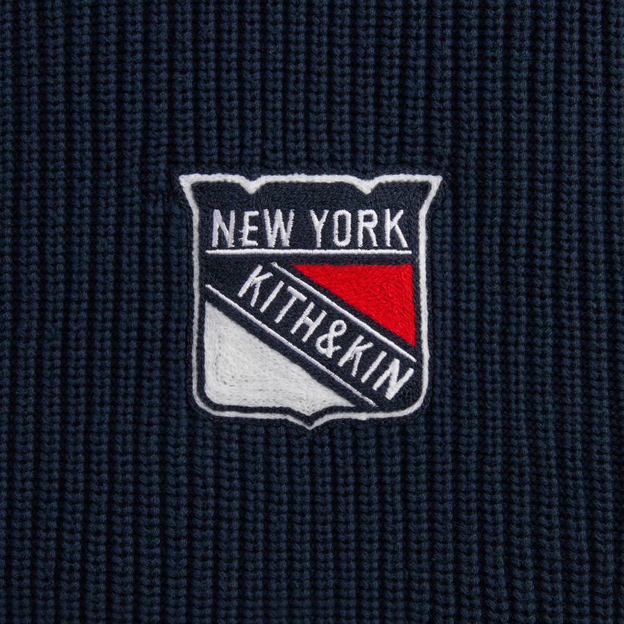 Navy Men Kith for the New York Rangers Sierra Knit Bomber Jackets | 5246-FRCMB