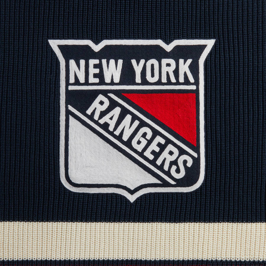 Navy Men Kith for the New York Rangers Sierra Knit Bomber Jackets | 5246-FRCMB