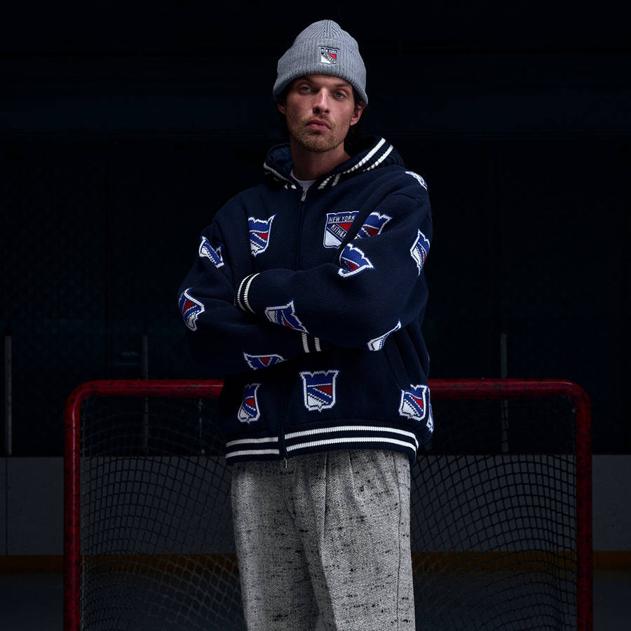 Navy Men Kith for the New York Rangers Wyona Full Zip With Hood Hoodie | 7358-YEBHZ