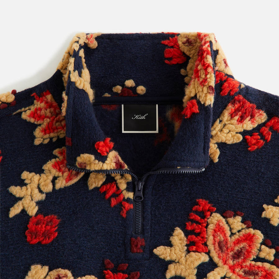 Navy Women Kith Hunter III Paisley Sherpa 1/4 Zip Sweatshirts | 6450-UQFHC
