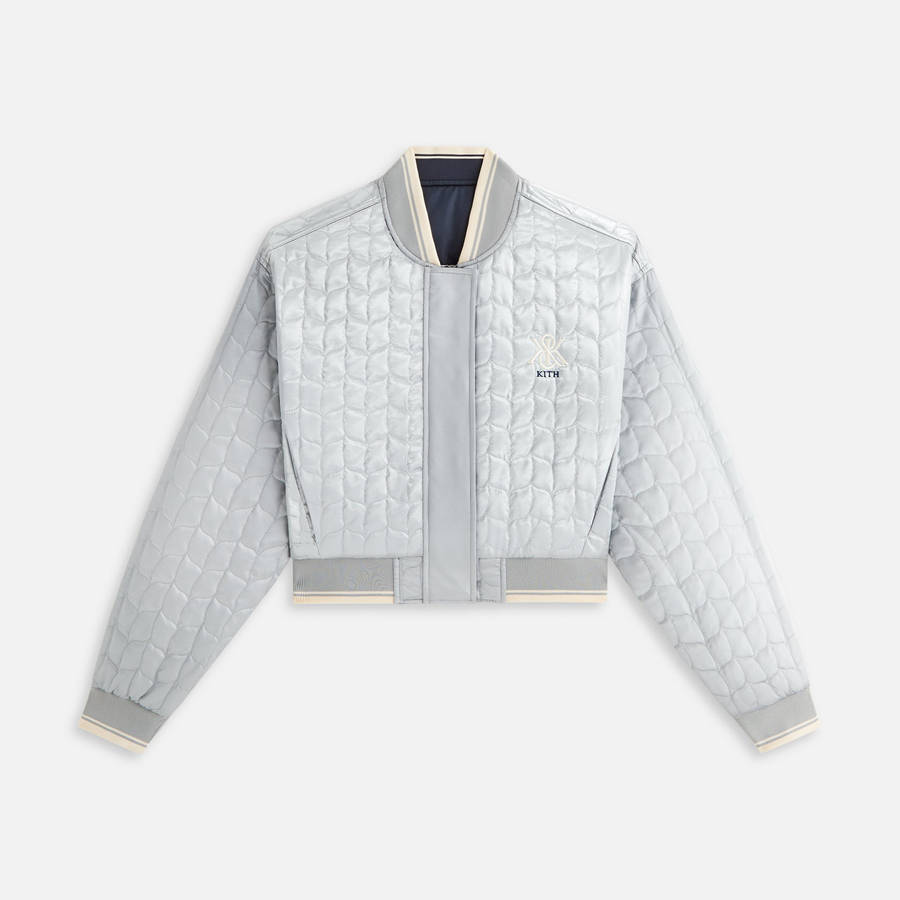 Navy Women Kith Landry Cropped Satin Bomber Jackets | 6093-OTESK