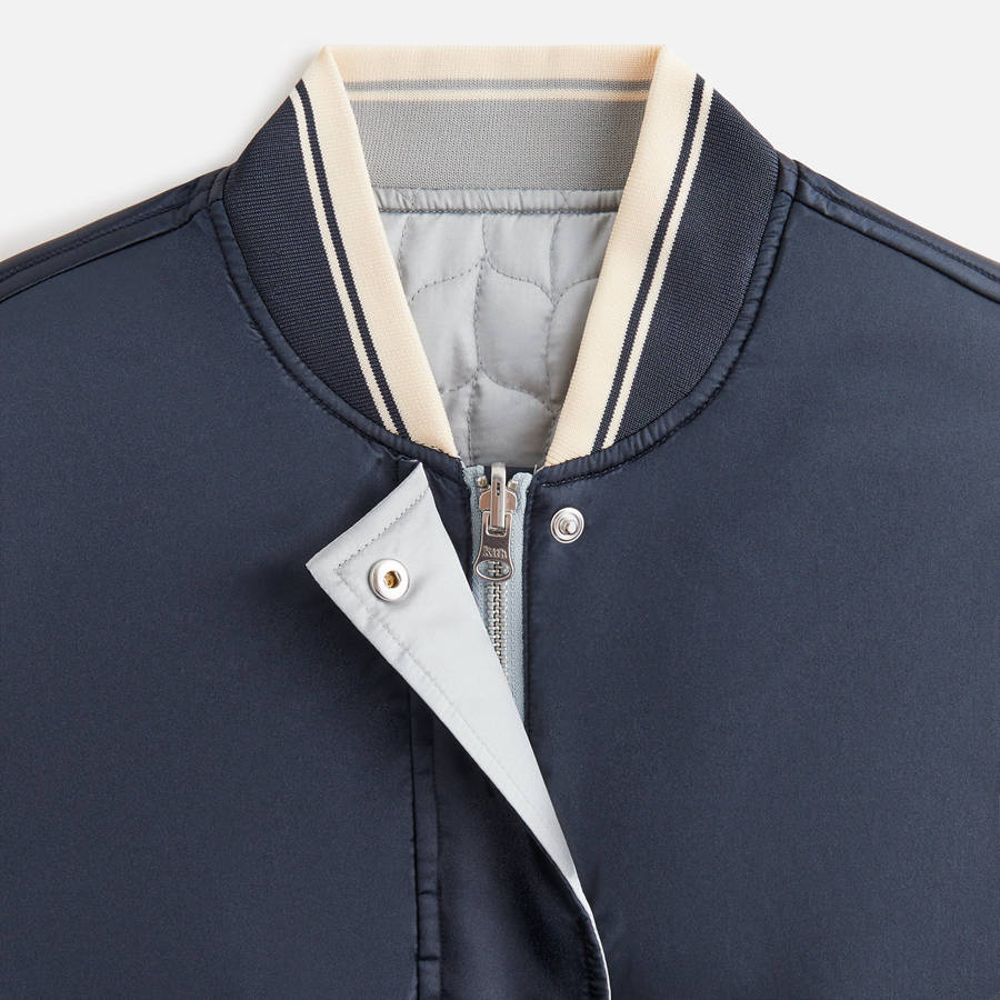 Navy Women Kith Landry Cropped Satin Bomber Jackets | 6093-OTESK