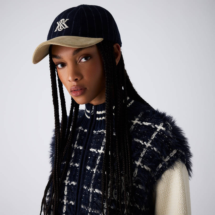 Navy Women Kith Richards Pinstripe Wool Cricket Cap Headwear | 8174-SZARK