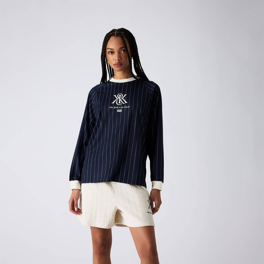 Navy Women Kith Ridley Crest Tech Long Sleeve T-Shirt | 7490-DTIWP