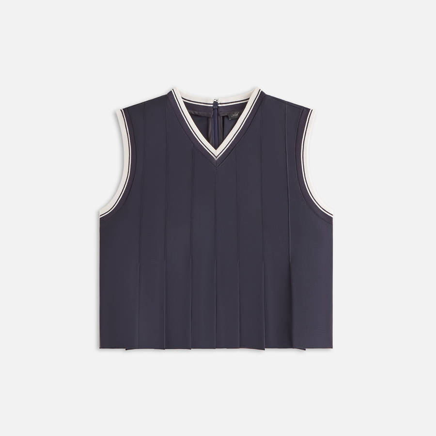 Navy Women Kith Tenley Pleated Tank Shirts | 4759-PIUZX