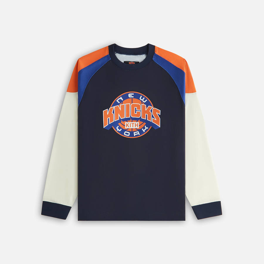 Navy Women Kith for the New York Knicks Ridley Tech Long Sleeve Shirts | 1360-IZLJU