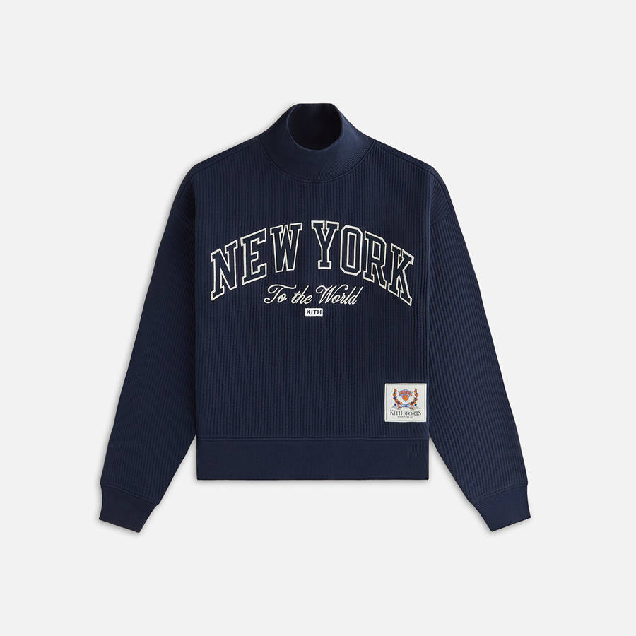 Navy Women Kith for the New York Knicks Striped Interlock Turtleneck Shirts | 5082-FYJKO