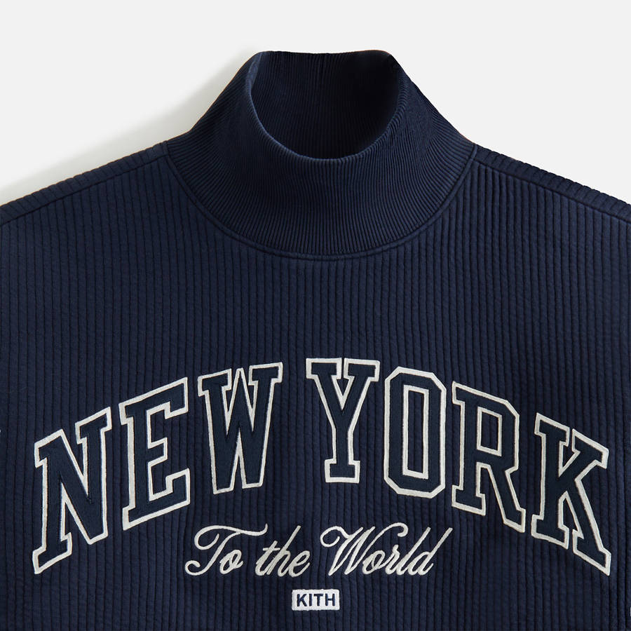 Navy Women Kith for the New York Knicks Striped Interlock Turtleneck Shirts | 5082-FYJKO
