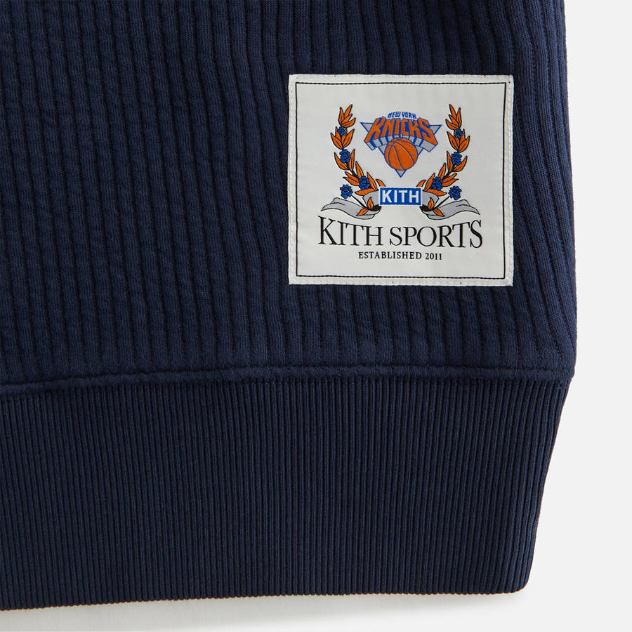 Navy Women Kith for the New York Knicks Striped Interlock Turtleneck Shirts | 5082-FYJKO
