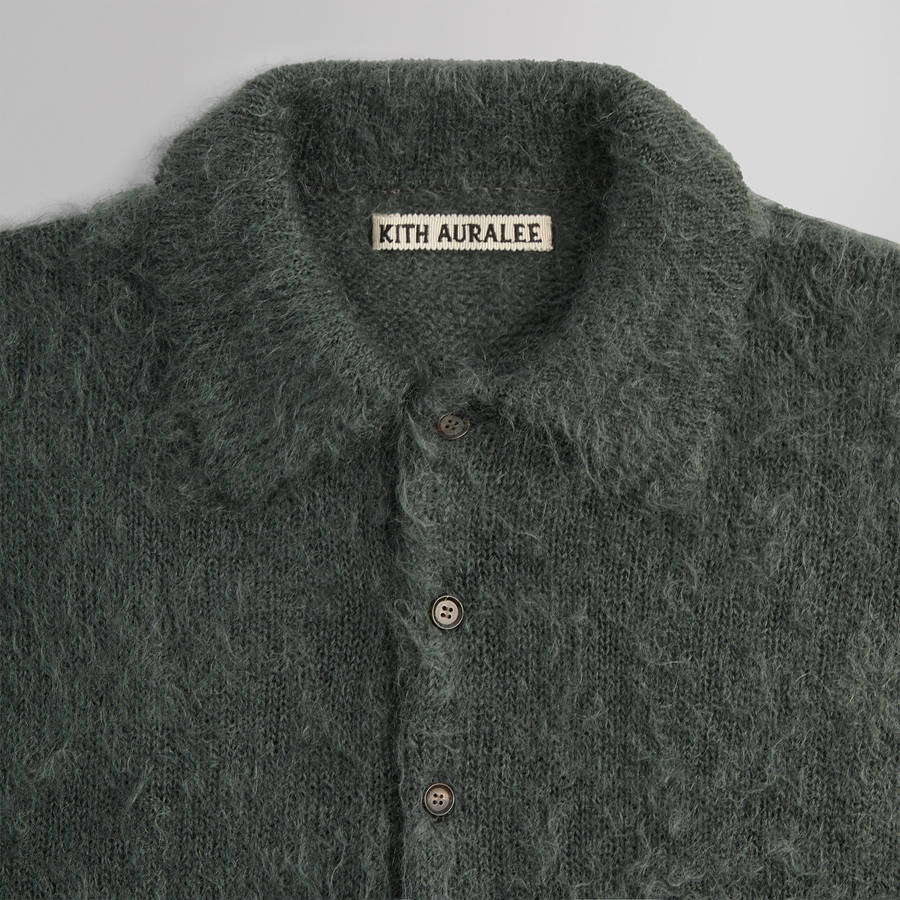 Olive Men Kith 101 for Auralee Brushed Super Mohair Knit Polo Shirts | 9462-JIWUD
