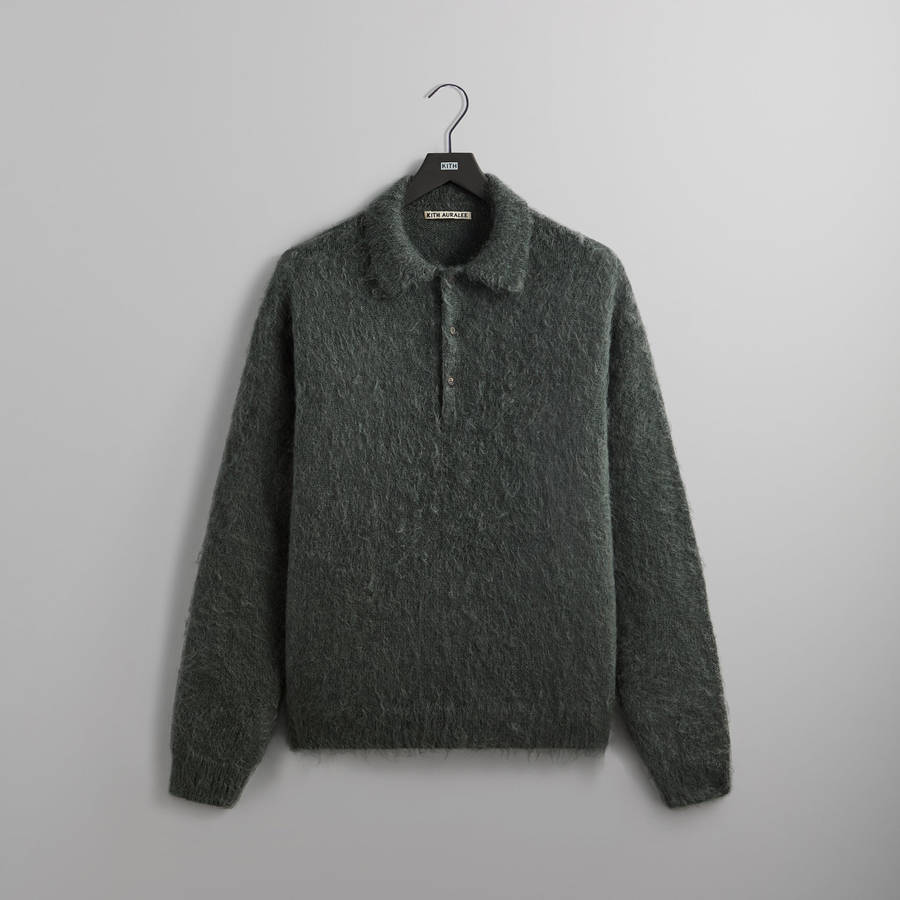 Olive Men Kith 101 for Auralee Brushed Super Mohair Knit Polo Shirts | 9462-JIWUD