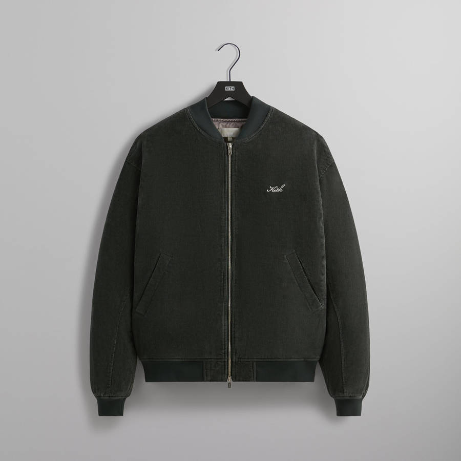 Olive Men Kith Washed Corduroy Avery Bomber Jackets | 0247-HIGSE