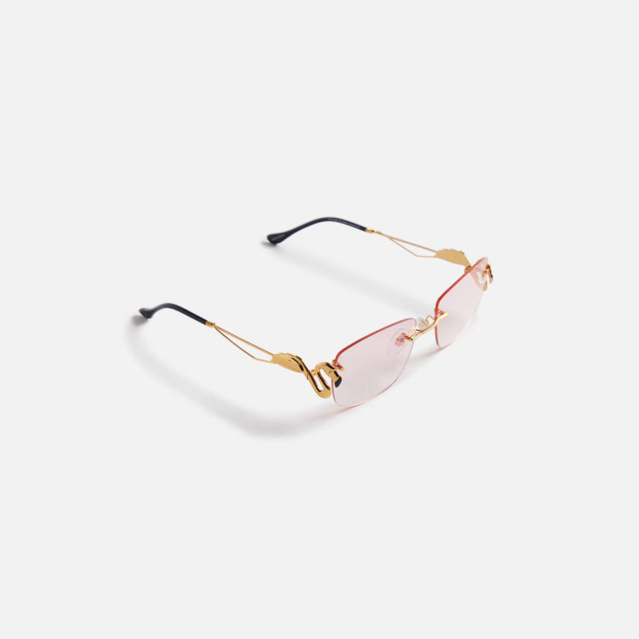 Pink Men Kith Vintage Frames Flamingo 24Kt Yellow Gold Sunglasses | 5302-XFZEV