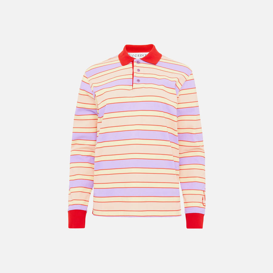 Pink Women Kith JW Anderson Striped Contrast Trim Long Sleeve Polo Top Shirts | 1374-IHOXD